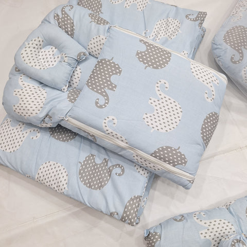 8 Pieces Bedding Set - Blue - Hearts