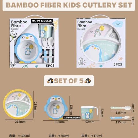 5 Pieces Bamboo Fiber Feeding Set - Penguin - Box