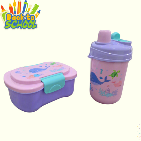 2 Pieces - Lunch Box & Water Bottle - Gift Set - Fish - Purple