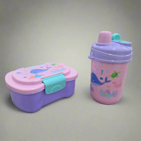2 Pieces - Lunch Box & Water Bottle - Gift Set - Fish - Purple